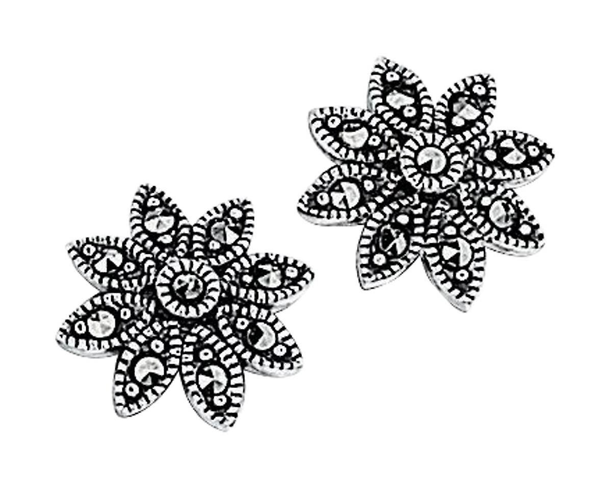 Elements Silver Marcasite Daisy Stud Earrings - Silver
