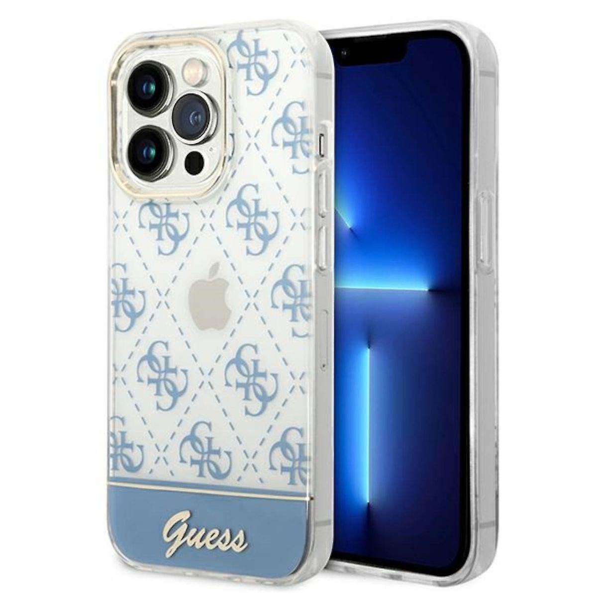 Guess 4G Pattern Script Collection Hard Case Cover for Apple iPhone 14 Pro Blue