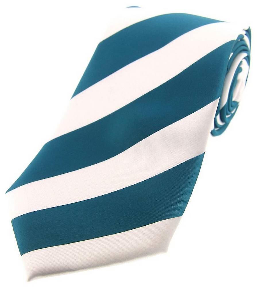 David Van Hagen Bold Stripe Polyester Tie - Teal/White