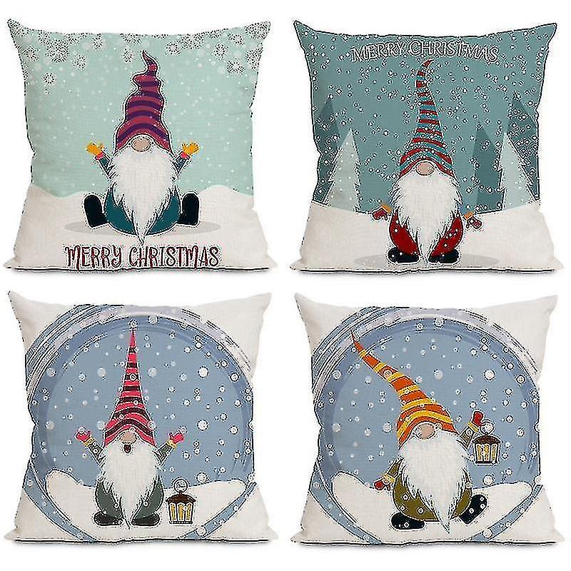 Christmas Elf Dwarf Pillowcases 45x45cm 4 Pieces Decoration Gnomeblue