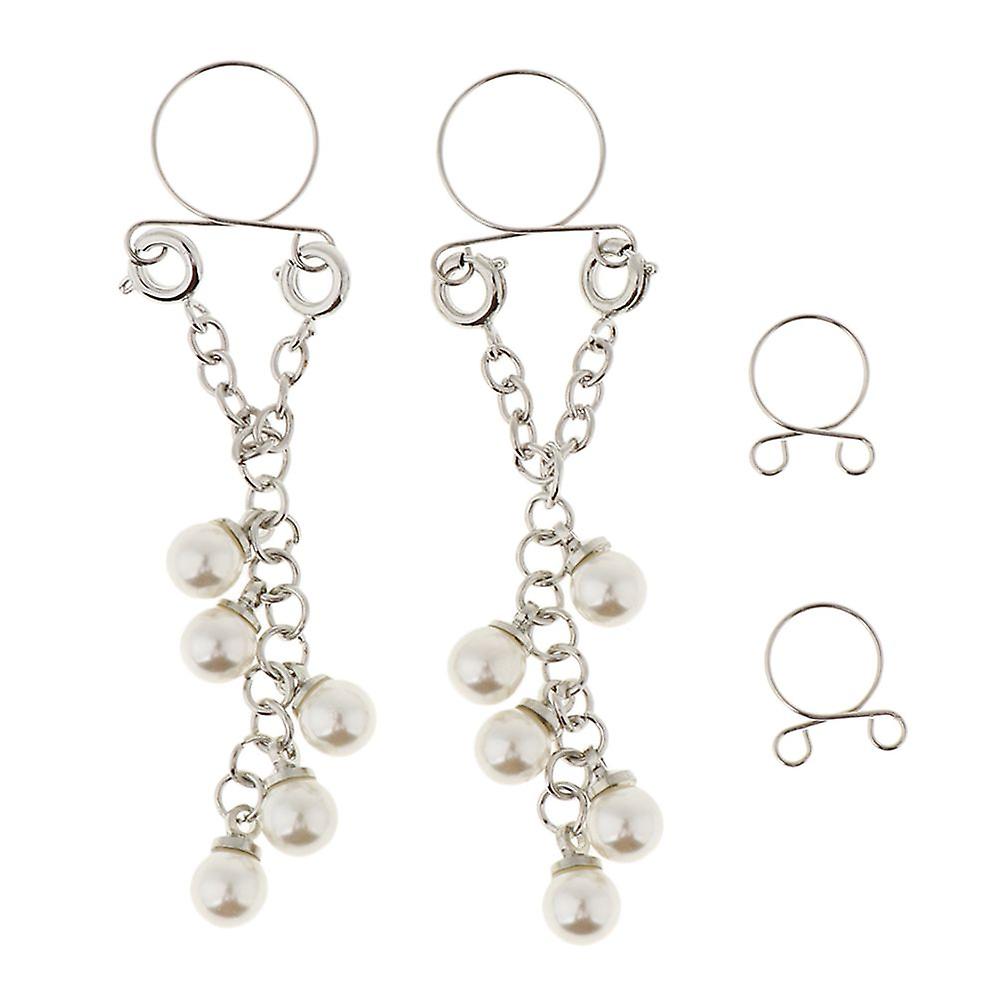 Pairs Dangle Ring Metal Faux Pearl Nipple Clip Non Pierced Adjustable