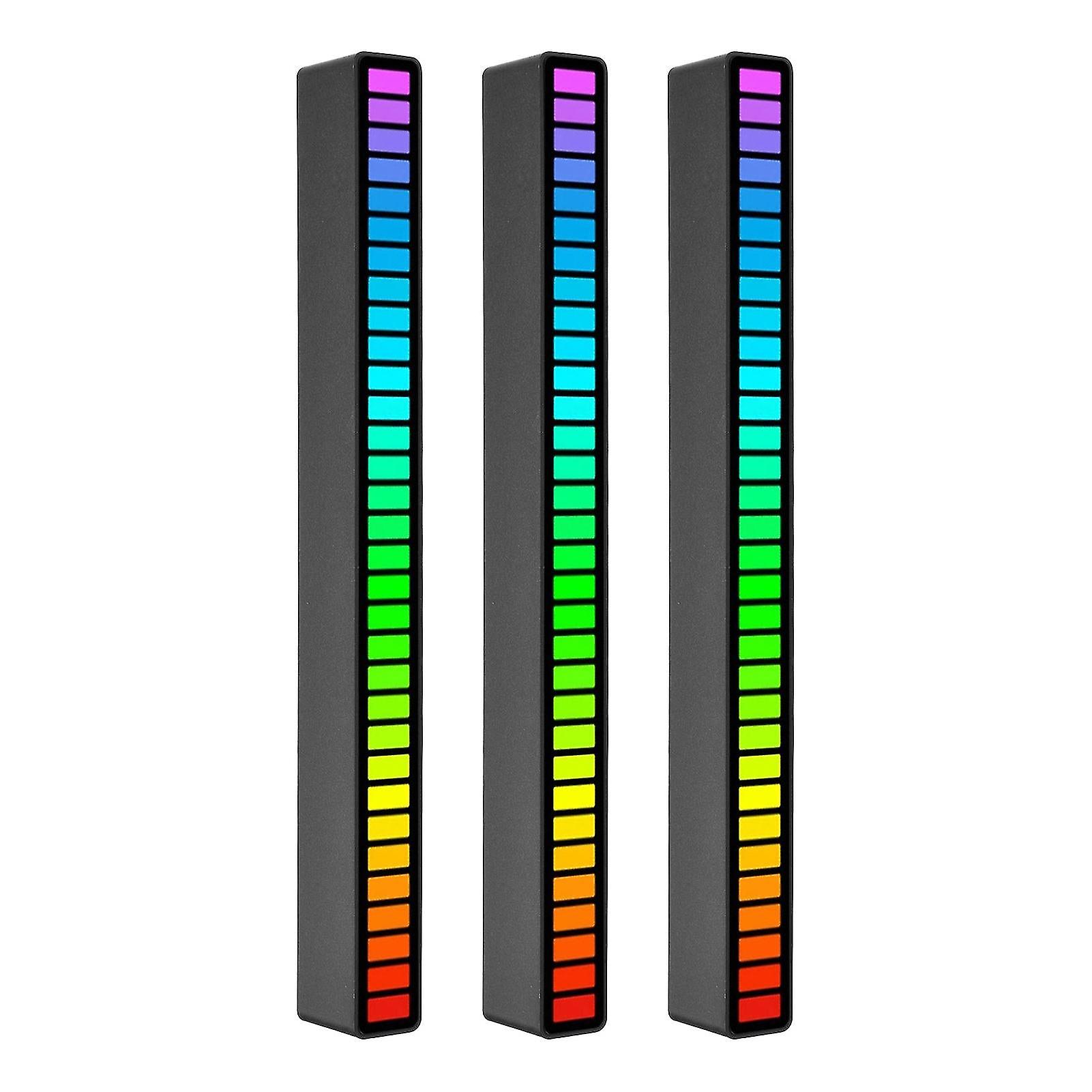 Black 3 Pcs Rgb Sound Control Rhythm Lights 3 Pcs 32 Led 18 Colors Audio Spectrum Mode 5 Levels Of Speed 4 Levels Of Brightness Type-c Usb Portable Vo