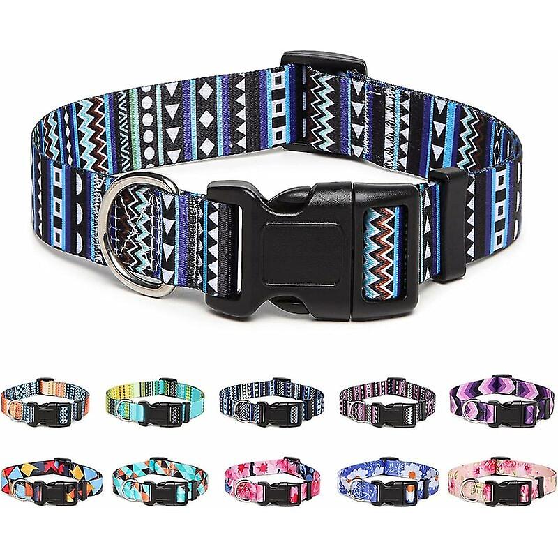 Adjustable Nylon Dog Collar (Bohemian Blue-M)