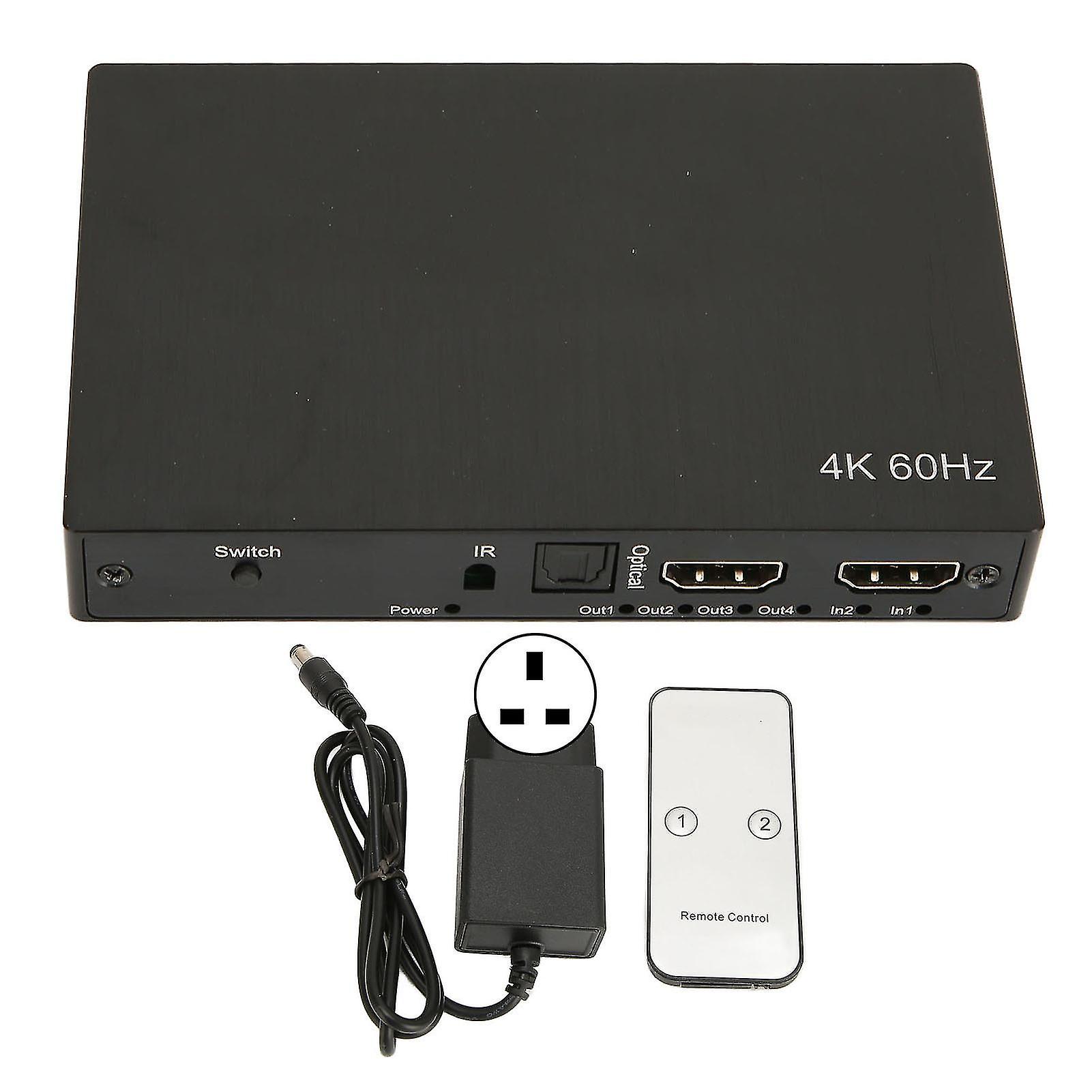 4K HD Multimedia Interface Switch Splitter 2 In 4 Out with Remote | UK Plug | SPDIF o