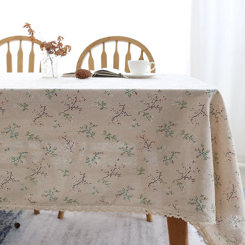 Polyester Linen Lace Edge Tablecloth, Rectangular Tassels Dust-proof Table Cover,for Kitchen Dinning Table Home Decor
