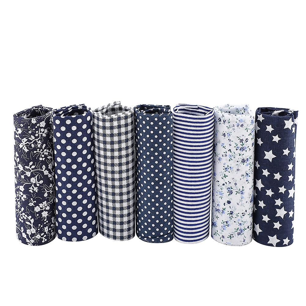 Rankomu 7pcs Cotton Fabric Assorted Square Bedding Set Pre-Cut Bed Linen Set Multi Pattern Room Pack 3 Colors 19.7x19.7 Inches (50x50cm)(Navy)