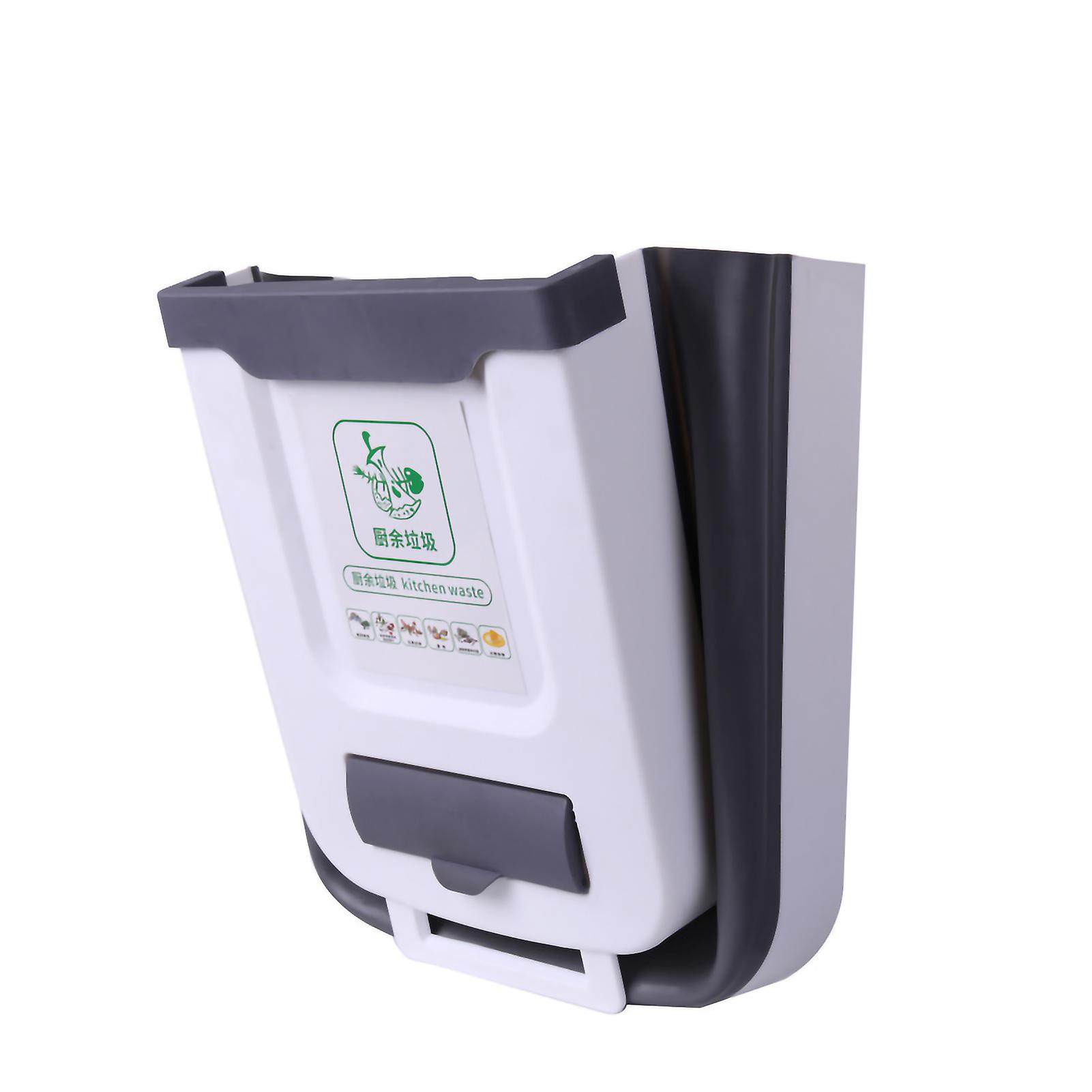 Foldable 10L Gray Hanging Trash Can for Home