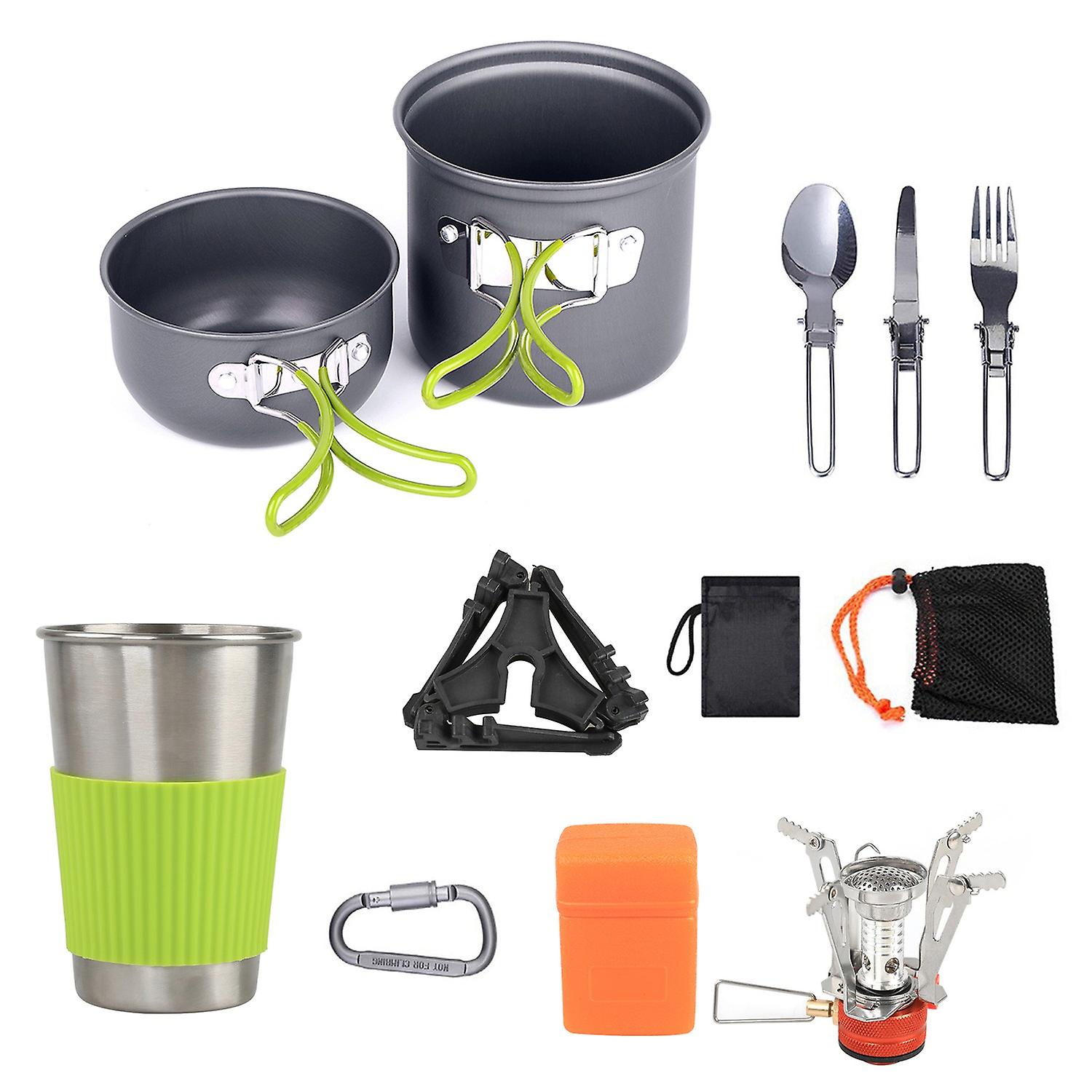 Camping Cookware Mess Kit 1-2 Person Portable Pot and Pan Set for Camping Hiking Picnic