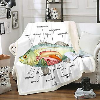 Fish Pattern Throw Blanket Fish Anatomy Design Sherpa Blanket for