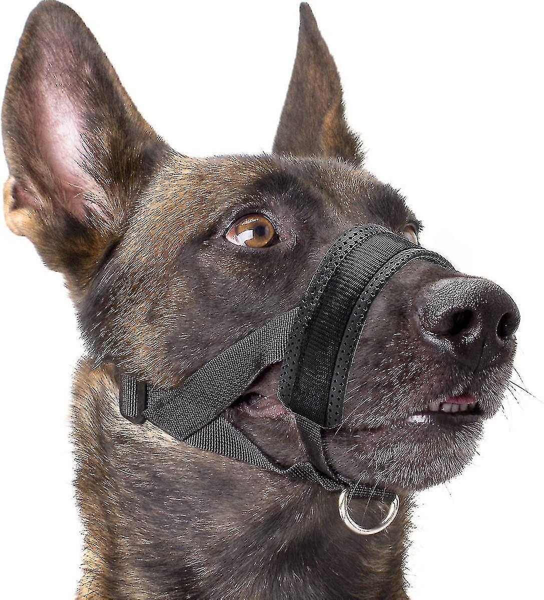 Nylon Soft Dog Muzzle, Anti-bit, Anti-bark, Anti-chew, Adjustable Ring (XL, Black)