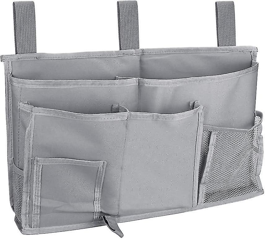 (Gray)Bedside Storage Bag 8 Pockets Large Capacity Bedside Pouch Organizer Bag Stroller Hanging Stor
