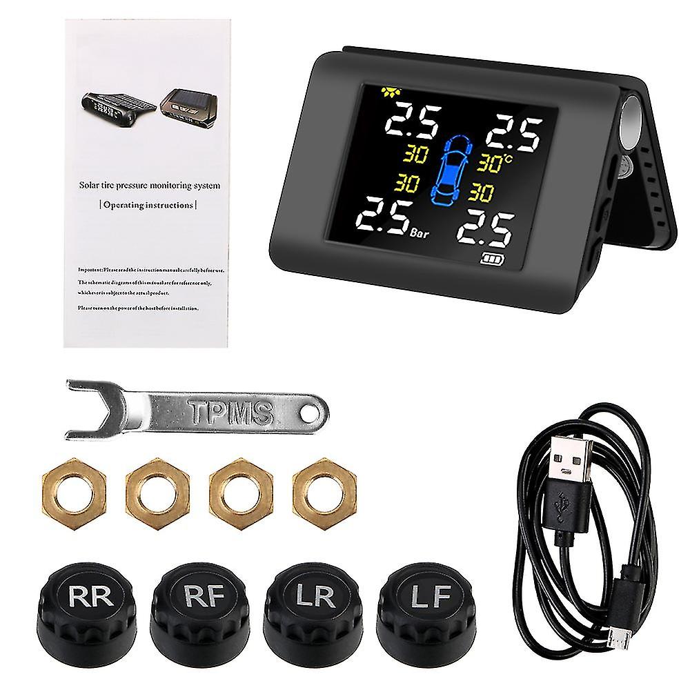 With 4 External Or Built-in Sensors Solar Power Tpms Led Display Car Tire Pressure Monitoring System