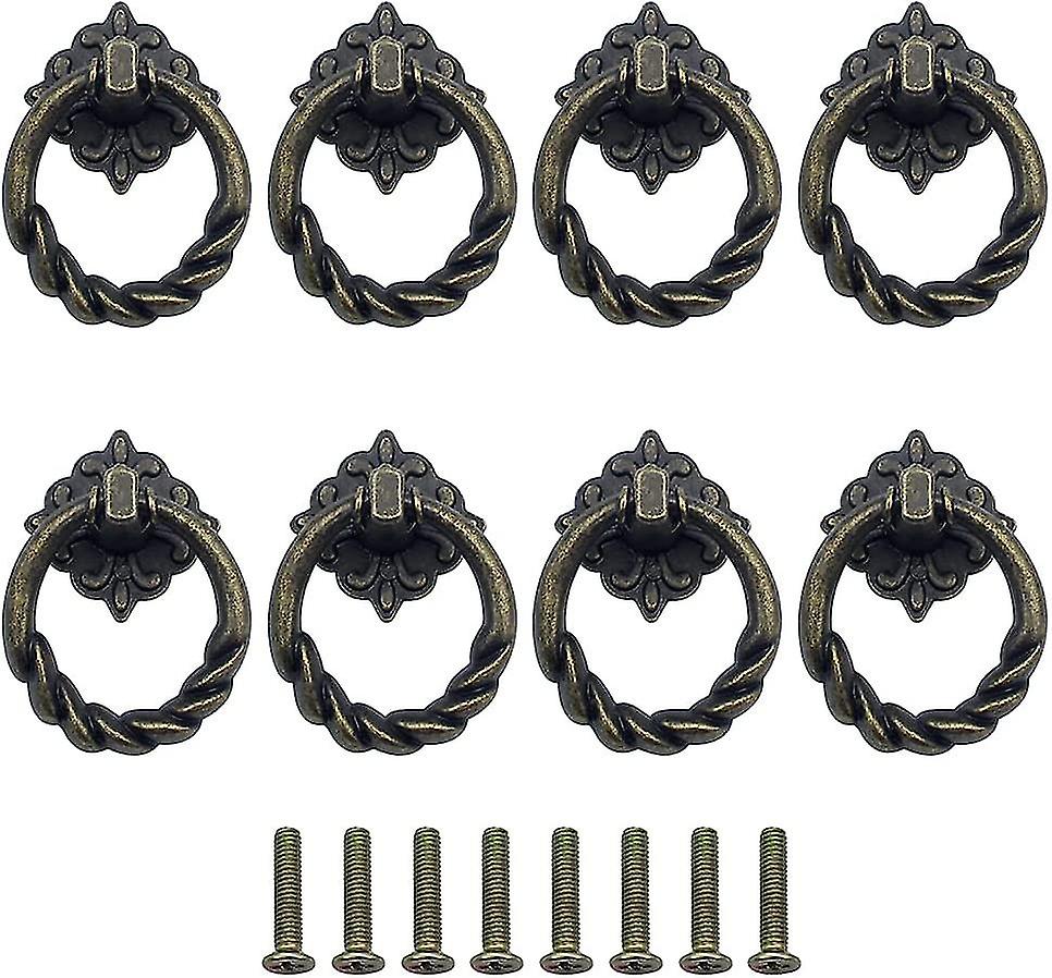 8 Pieces Ring Pull Handles Vintage Antique Drawer Handles Single Hole Drop Ring