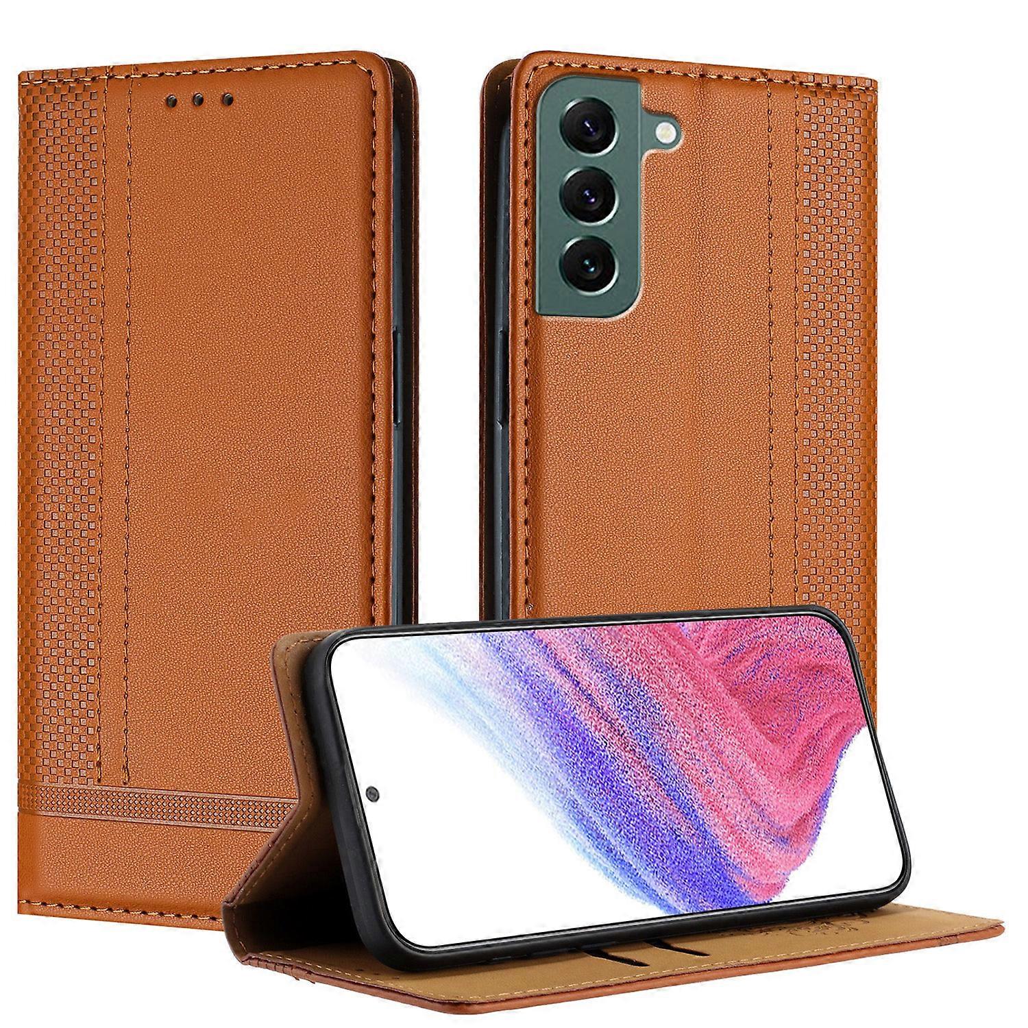 Case For Samsung Galaxy S22 Plus, Vintage Stitch Leather Wallet Case Card Slot Kickstand Magnetic Closure Shockproof Flip Folio Case Cover