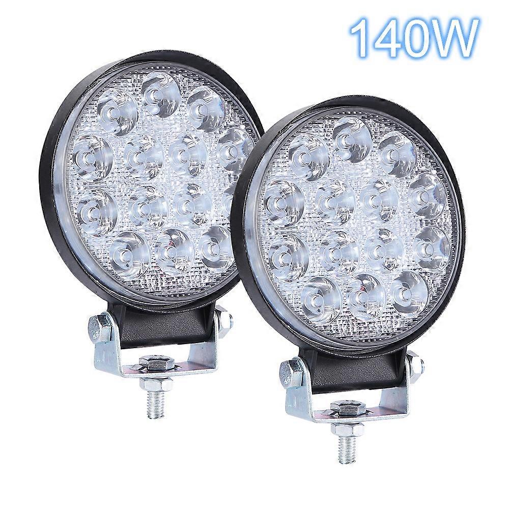 2pc Round 140W LED Light Bar 6000K Spotlight Headlight Bulb Circular LED Work Ligh 14000LM for Car Truct Boat Atv 4x4 Jeep Off