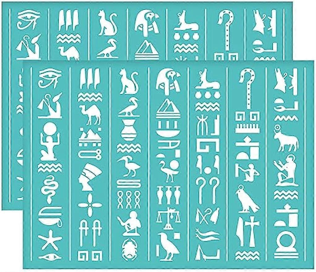 2Pcs Self-Adhesive Silk Screen Printing Stencil Egyptian Hieroglyph Pattern Mesh Transfers Stencil Dog Snake Camel Silk Screen Stencil for Painting on