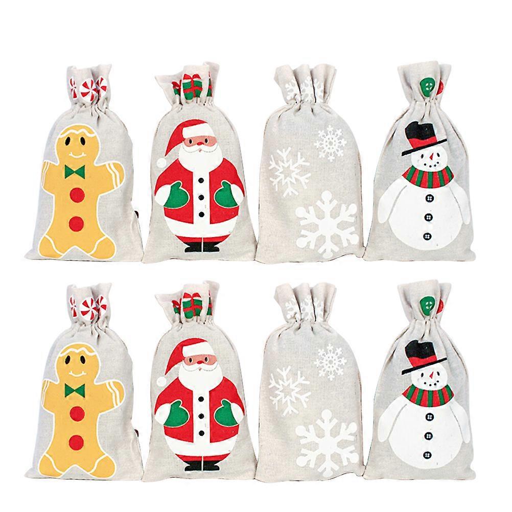 8pcs Christmas Gift Drawstring Bag Linen Bundle Pockets Party Storage Bag (Random Style)