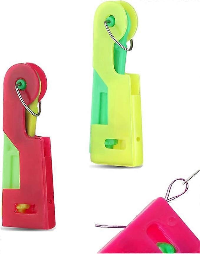 2 Pieces Needle Threader, Plastic Hand Sewing Needle, DIY Threading Tool, Hand Sewing Needle Threader (Random Colors)