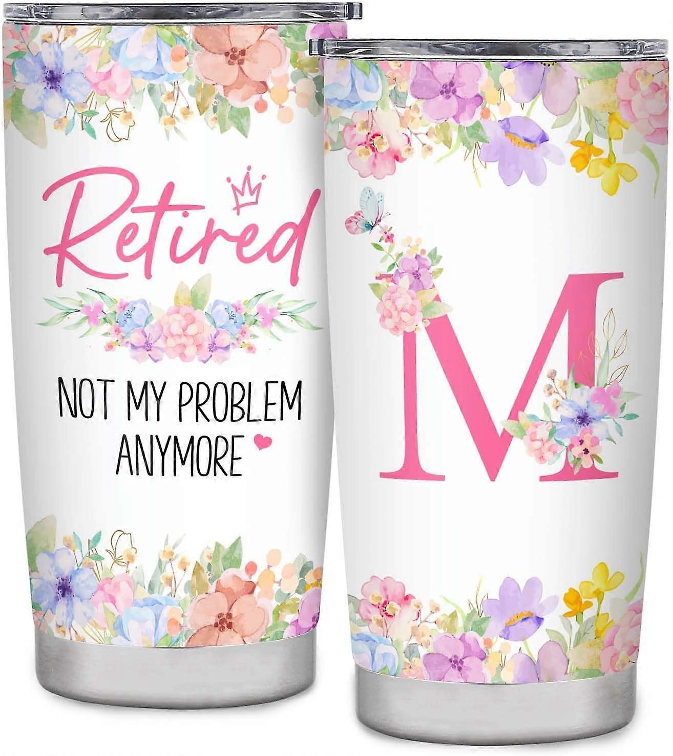 女性のための退職ギフト2024タンブラー、パーソナライズされたイニシャルMギフト、女性のための退職ギフト、退職パーティーの装飾、同僚が別れを告げる