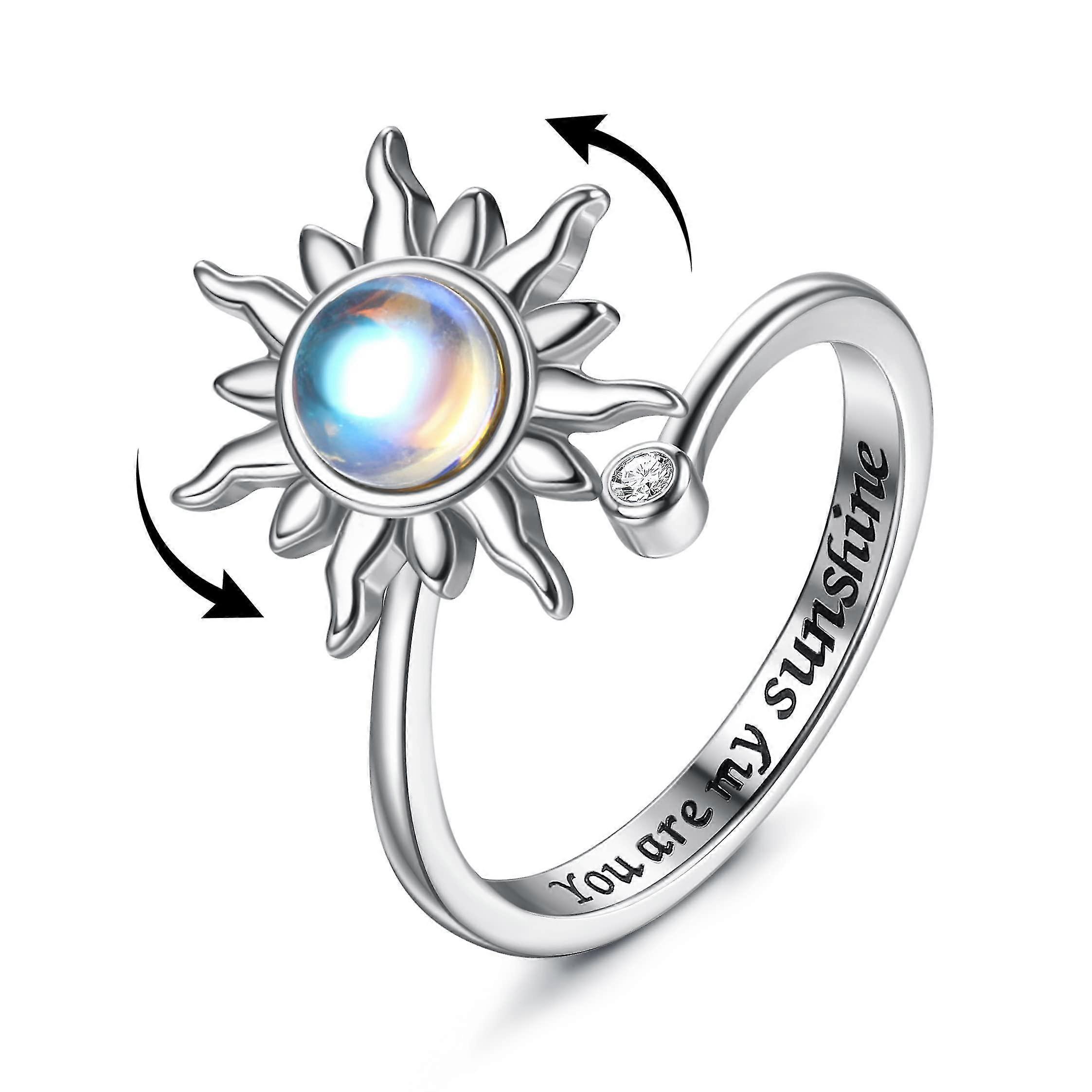Pierścień lękowy dla kobiet Fidget Ring Słonecznik Pierścień Fidget do łagodzenia lęku Stress Open Regulowany Kwiatowy Księżyc Star Figet Spinning Ring