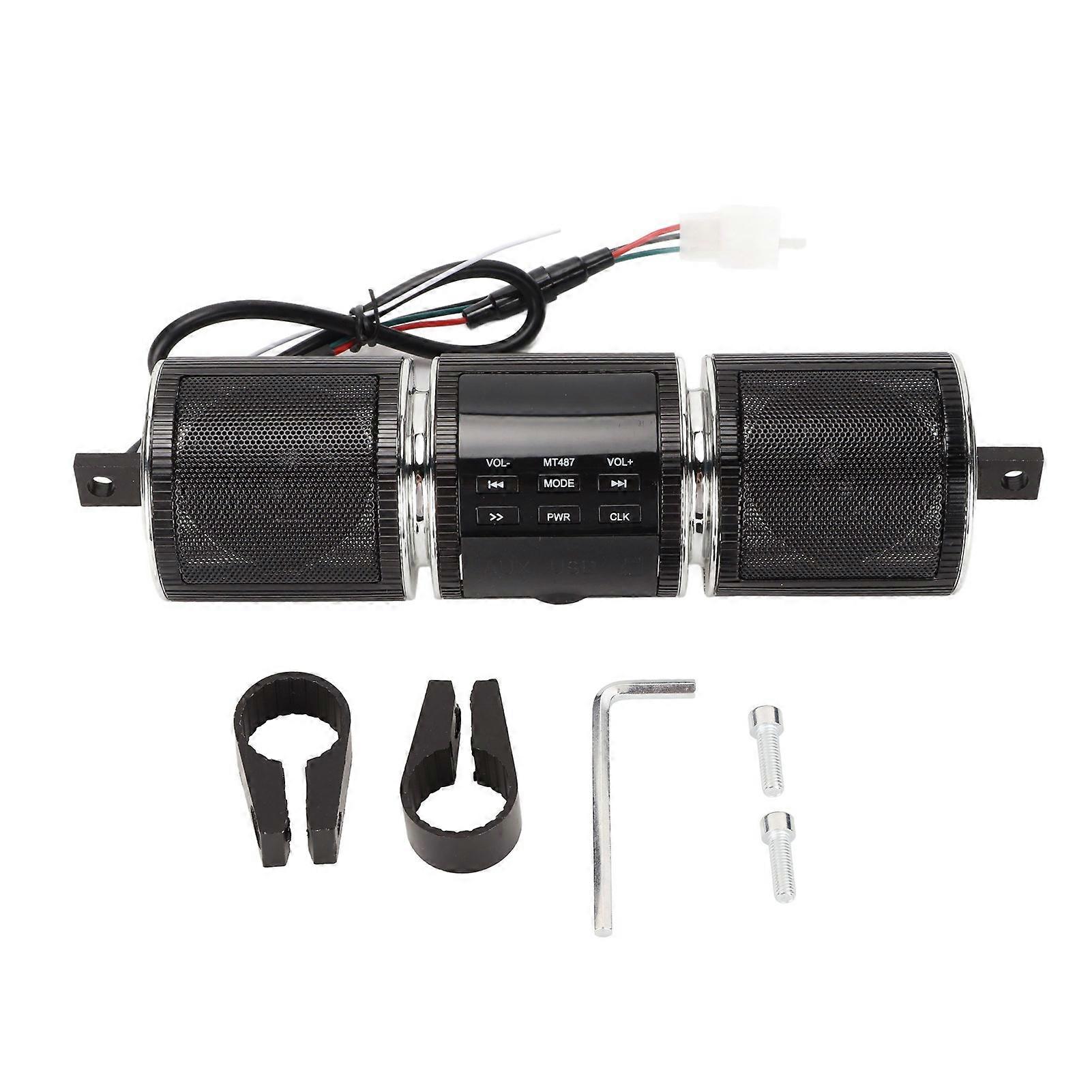 Motorcycle Bluetooth Speaker Wireless IP54 Waterproof DC12V Handlebar Mounted Audio Sound System Black