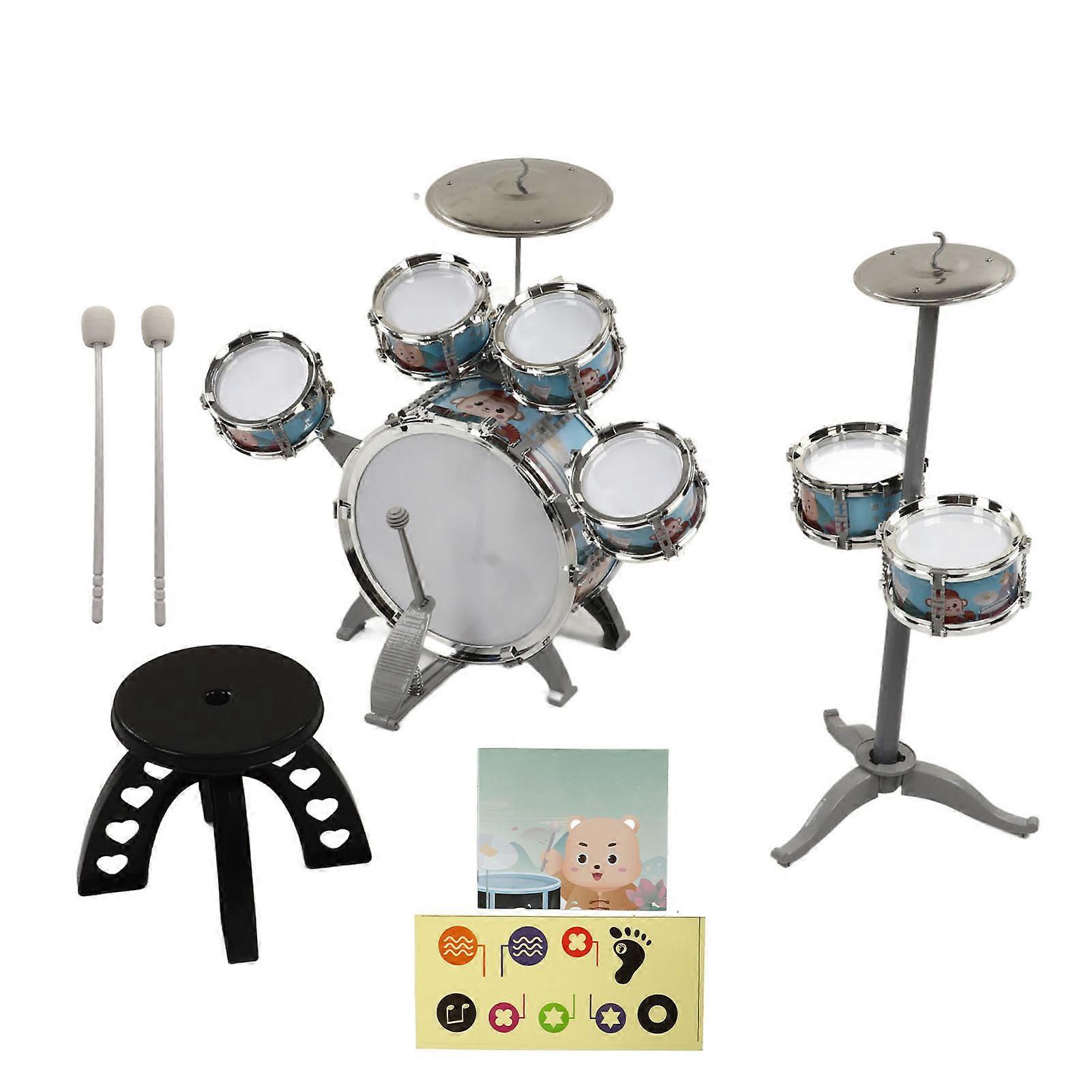 Kids Jazz Drum Set 7 Drums Loud Sound Compact Beginner Drum Kit With Stool For 3 Years Old Above