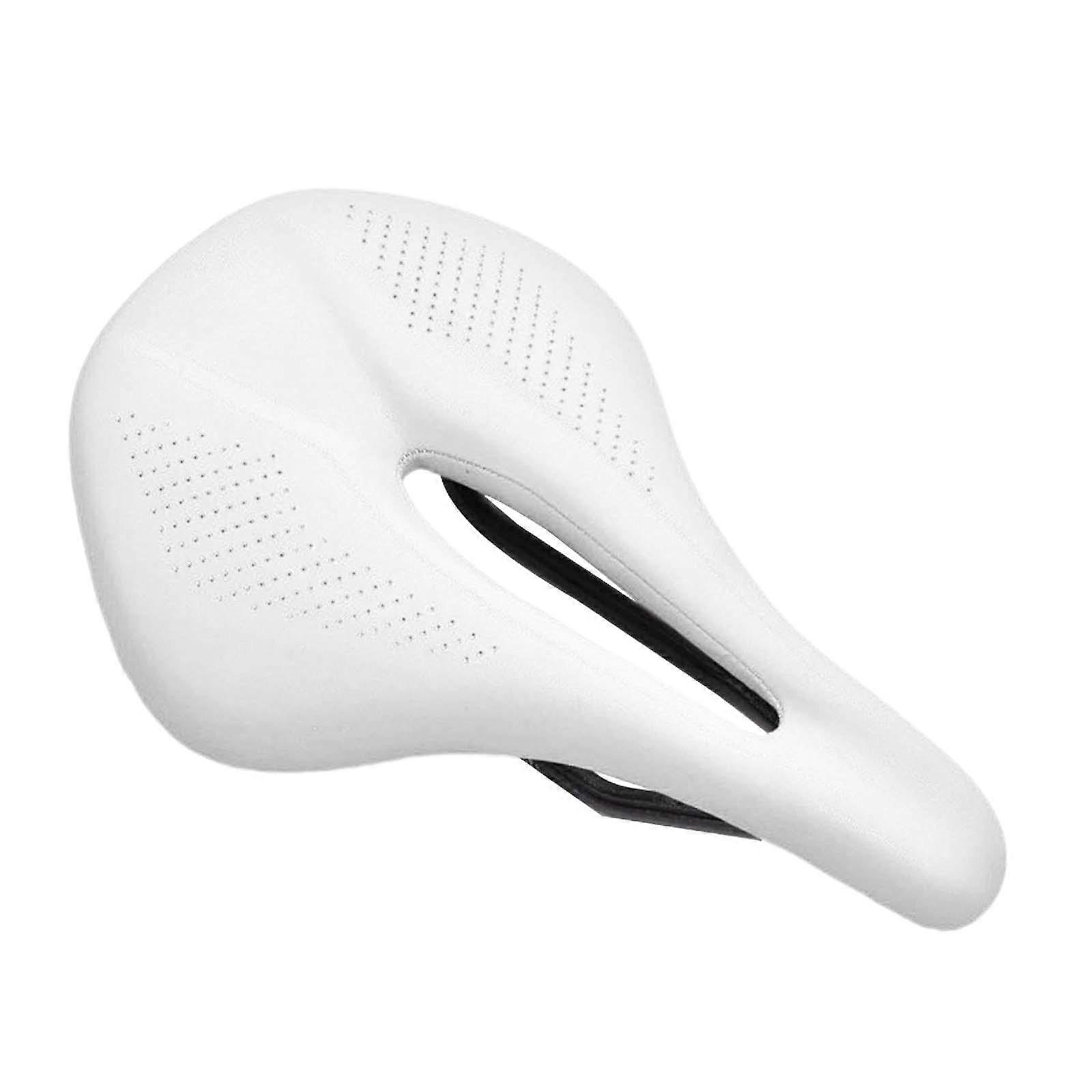 Selle de vélo creux en cuir PU absorbant les chocs en fibre de carbone Siège de vélo blanc 143mm