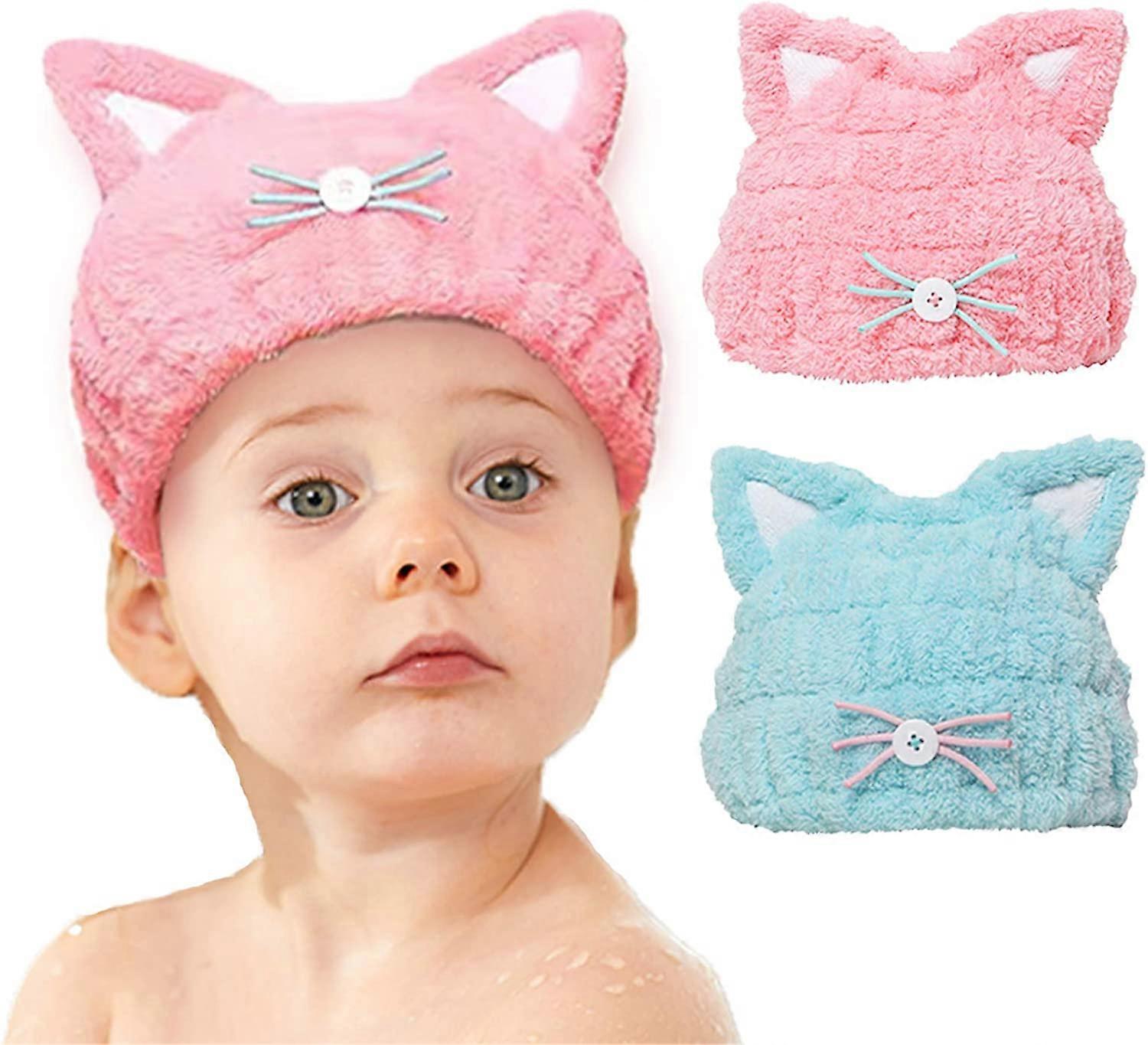 2Pcs Microfiber Quick Drying Towel Wrap for Kids, Cute Ears Cap Wrapped Bath Tool