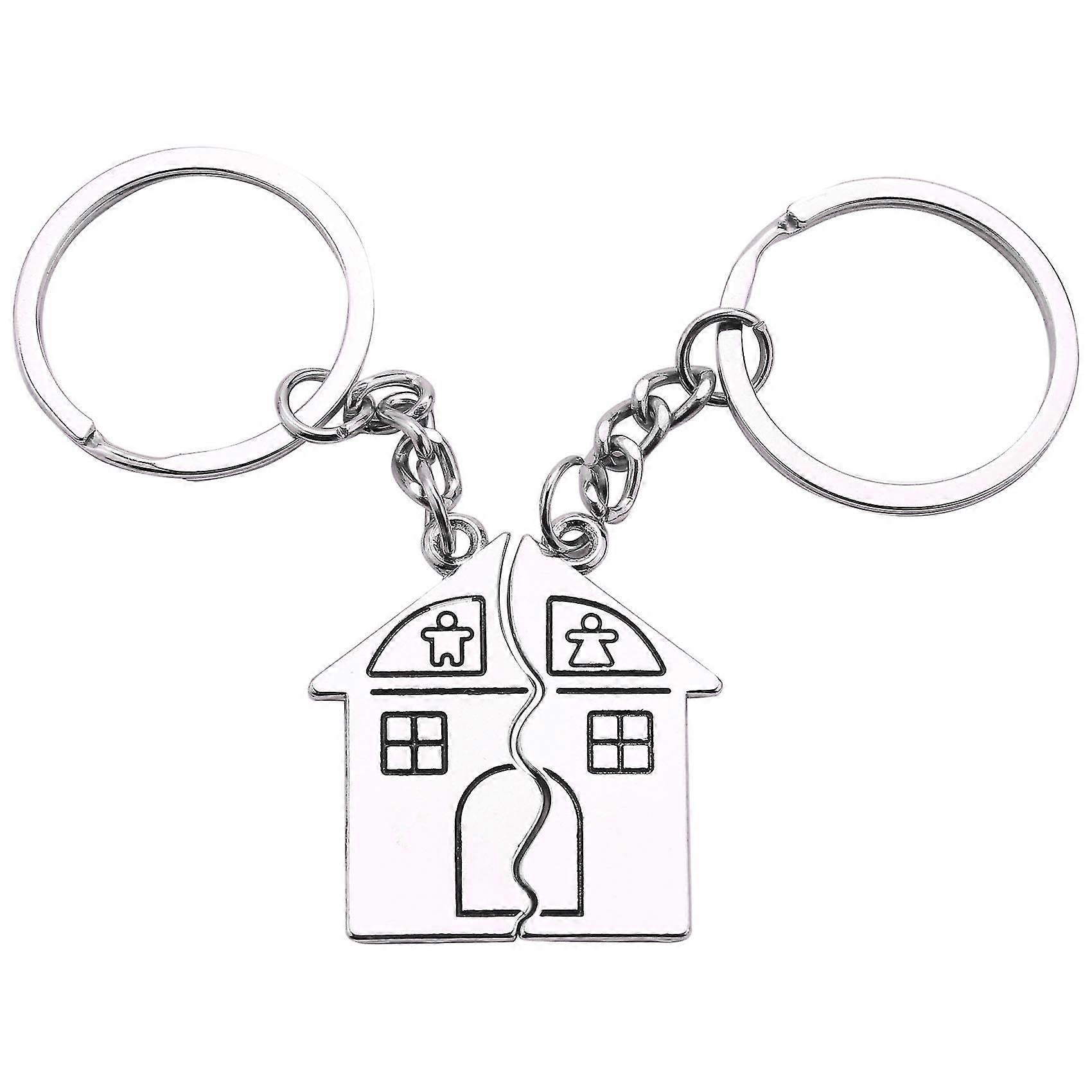 2 Pcs House Shape Magnetic Keychain Key Ring For Lovers