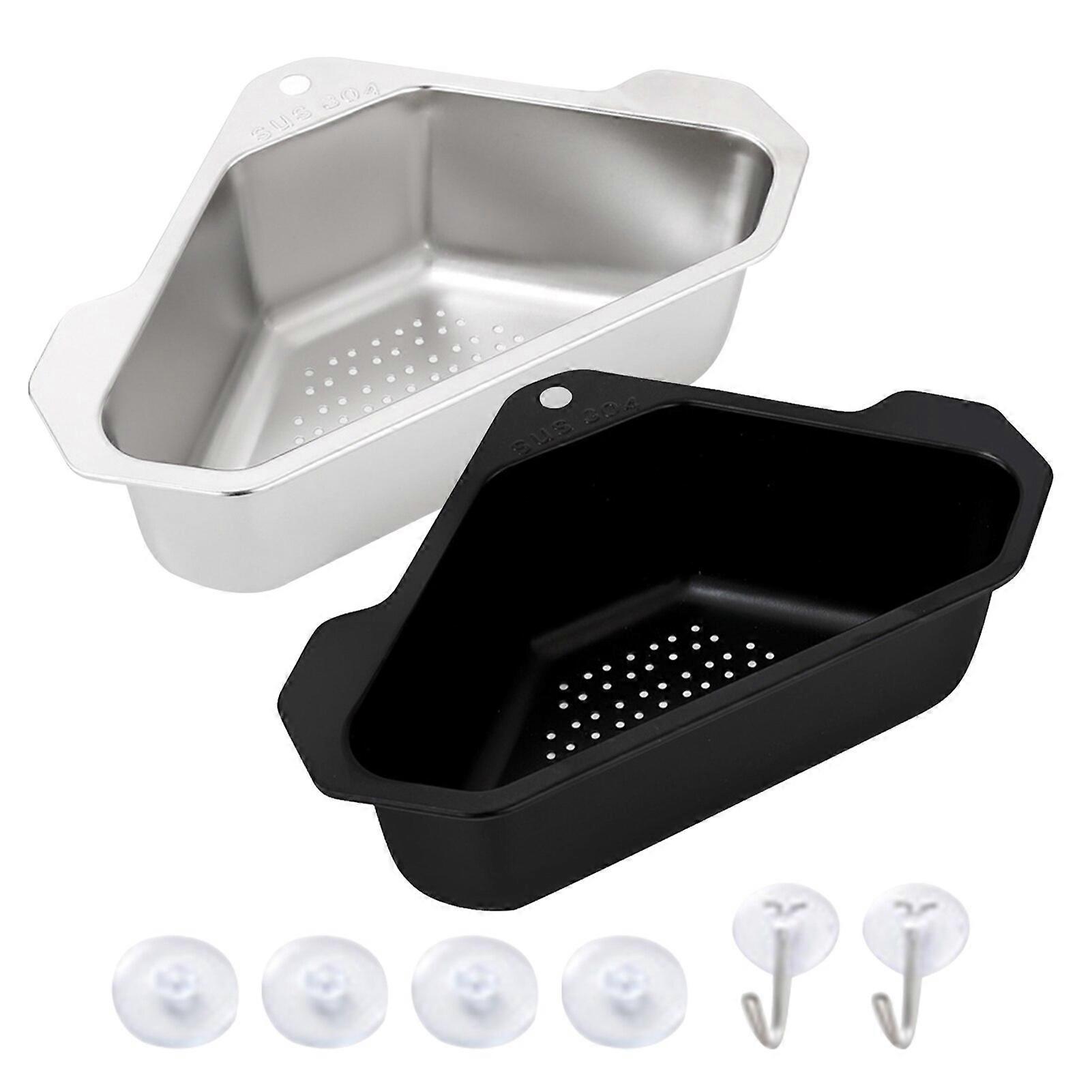 2pcs Stainless Steel Drying Rack Corner Strainer Nail Free Drain Basket Space Saving Kitchen Sink Universal Triangular