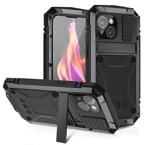 For iPhone 15 R-JUST Shockproof Life Waterproof Dust-proof Metal + Silicone Phone Case with Holder