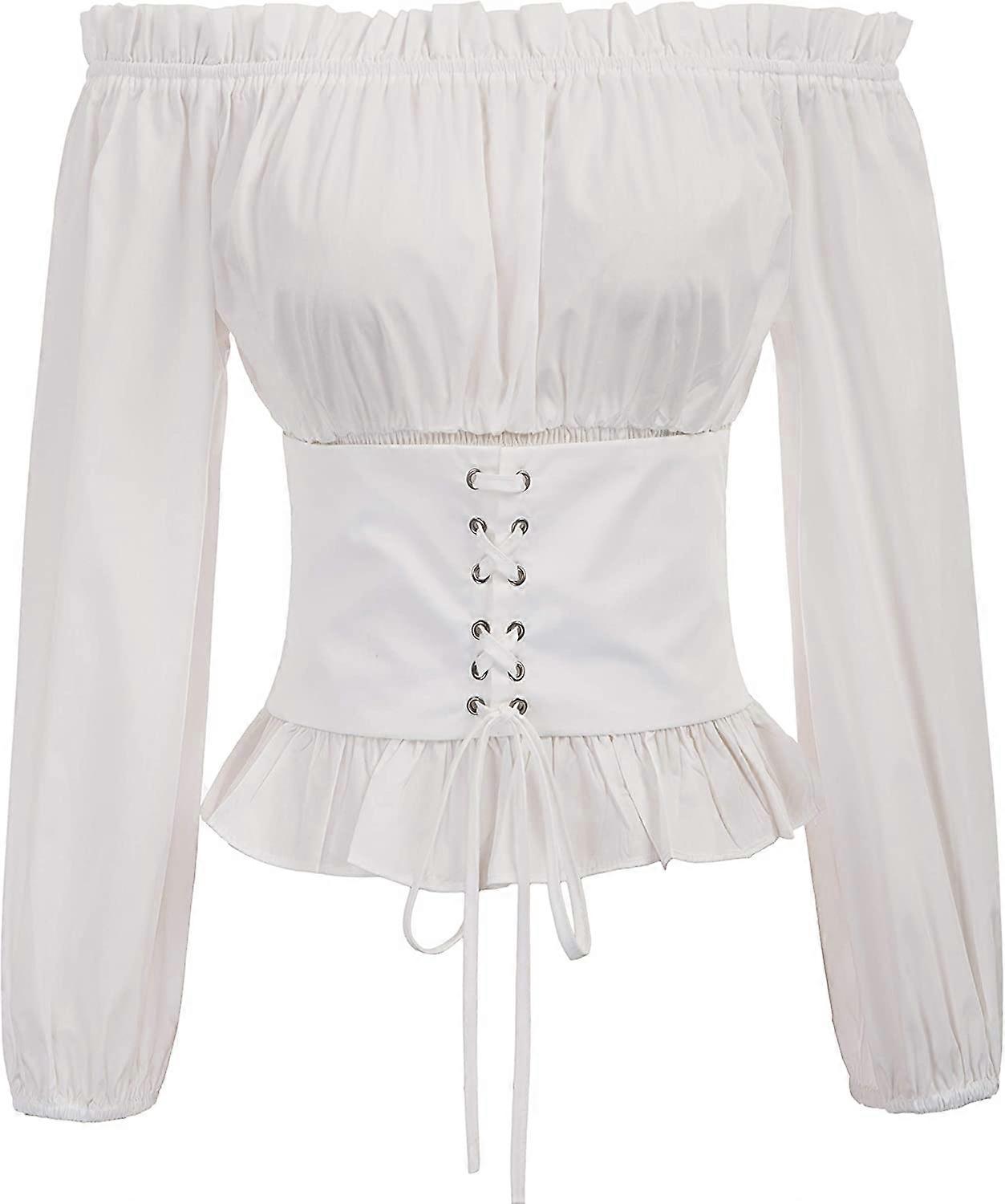 Damen Renaissance Bauernhemd Schulter Boho Bluse Top