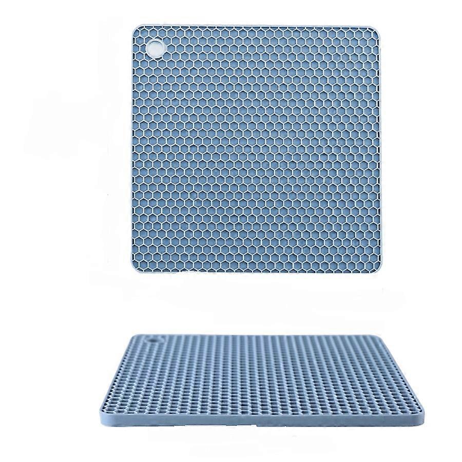 ZK-2PCS Silicone Tripod Non-slip 18CM Kitchen Table Mat Multifunctional Heating Mat (Square Blue)