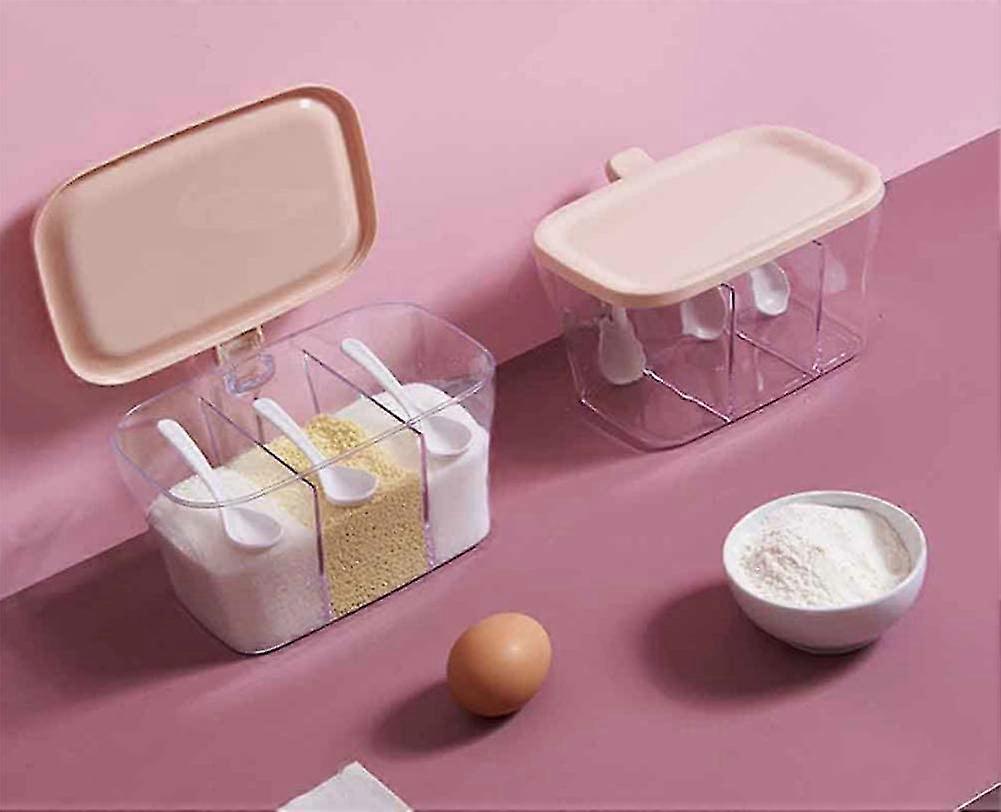 1 Pack Uses Clamshell Transparent Three-compartment Plastic Seasoning Box For Kitchen Storage