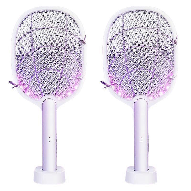 2Pcs Rechargeable Electric Mosquito Fly Swatter Zapper Racket Bug Insect Killer Lamp