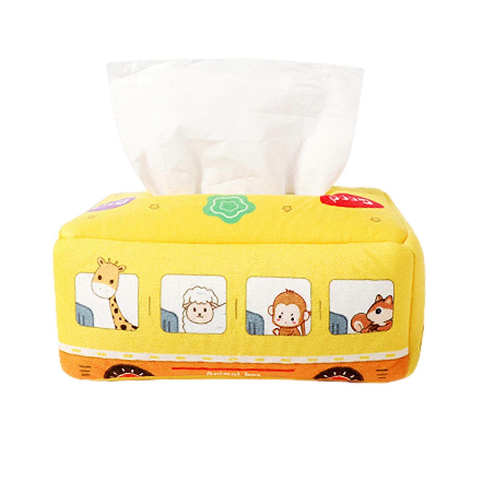 Baby Colorful Tissue Box Toys with Crinkle Paper Yarn Cloth Cartoon Pattern Soft Tissue Box Sensory Toys Fine Motor Skills Development Kids Educationa