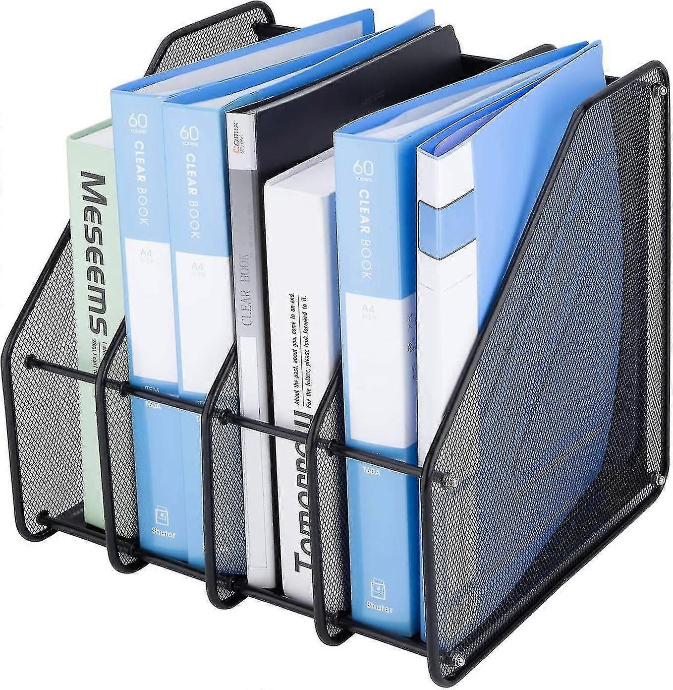 Metal Mesh Magazine File Holder With 4 Compartments, Desk Organizer File Organizer For Desk Home And