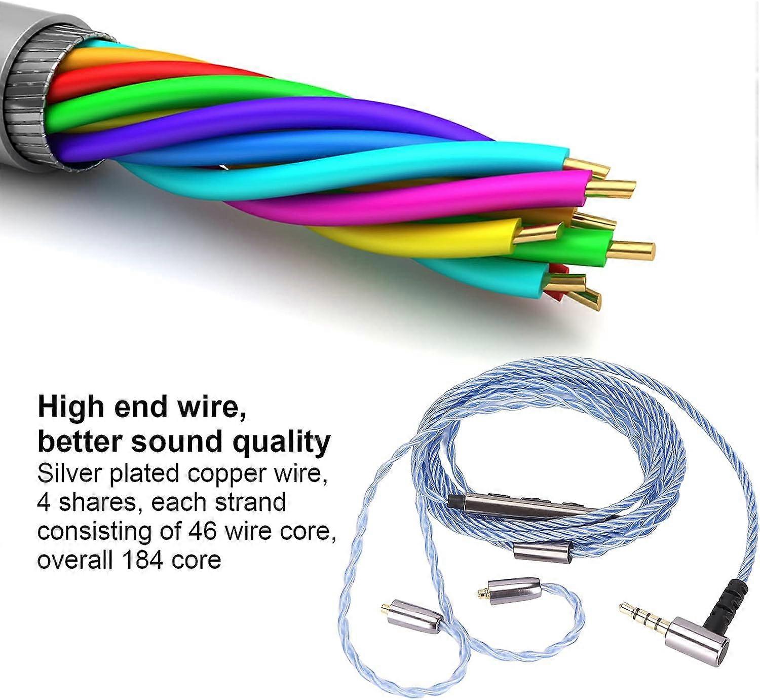 Headphones Cable Replacement Silver Plated Copper Earphone Cable for SE846  SE535 TK200 T100 UE90