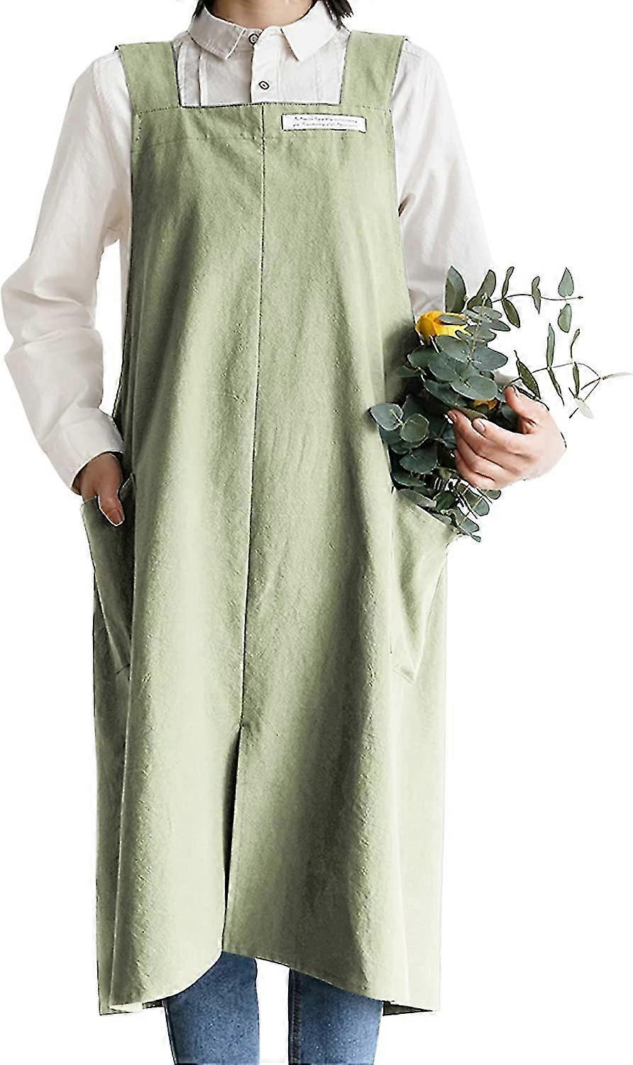 New Cotton Linen Aprons Monochrome Japanese Style Cross Back Apron With Bag Retro Gift