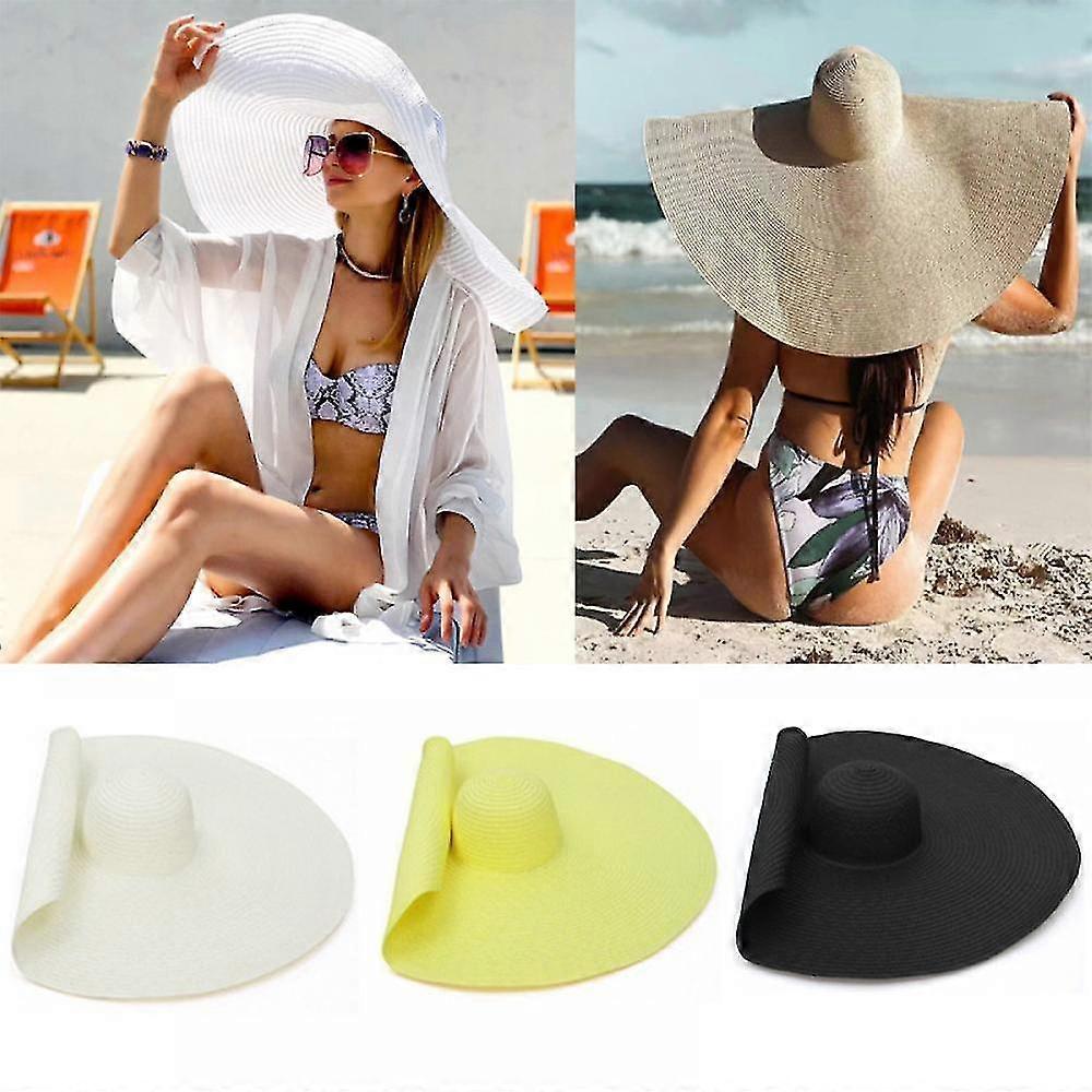 כובעי קש חוף גדולים במיוחד לנשים כובע שמש קש דיסקט כובע קש רחב שוליים לנשים כובע הגנה מפני השמש בחוף הניתן לאריזה