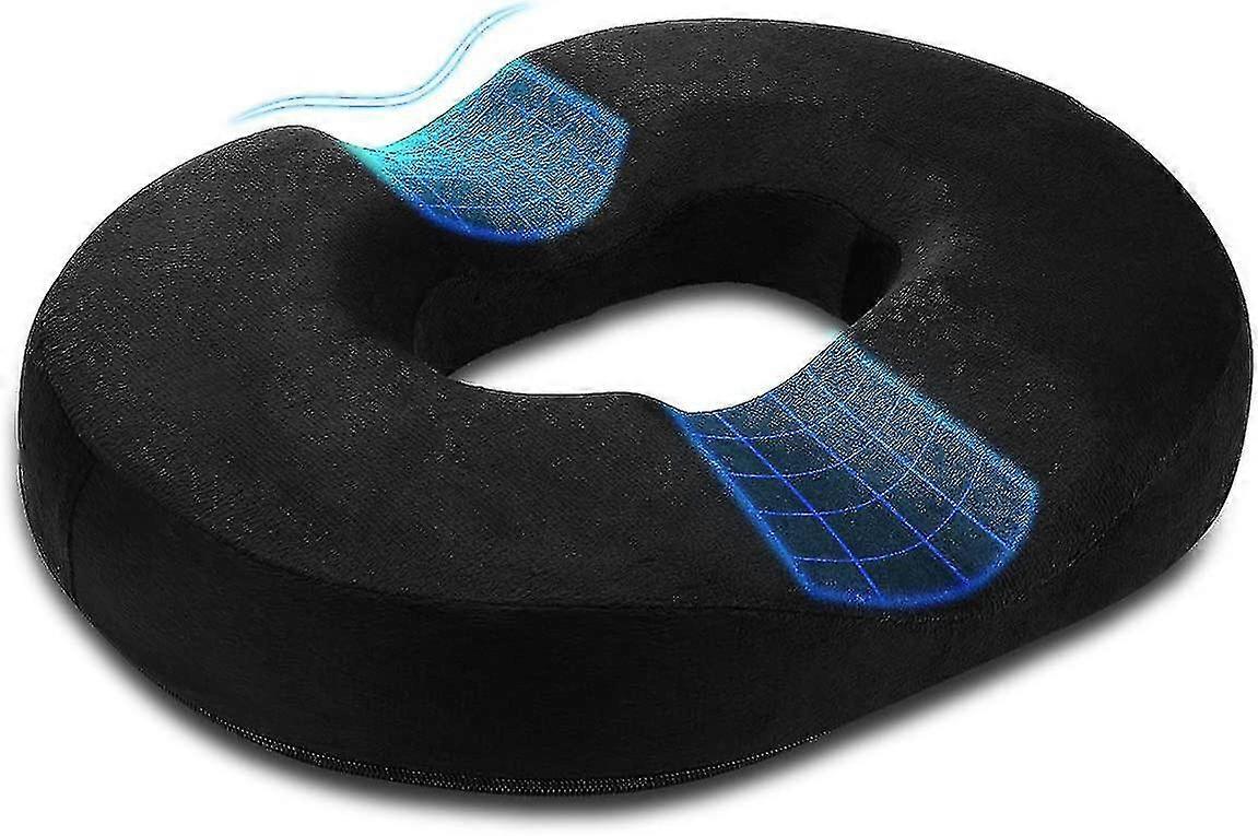 Donut Pillow Hemorrhoid Tailbone Cushion - Orthopedic Pain Relief Pillow For Pregnancy, Coccyx, Bed Sores, Post Natal, Sciatica, Black