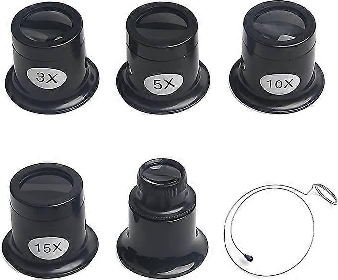 5 Peças Relojoeiros Lupa 3X-20X Joias Lupa com Lupa