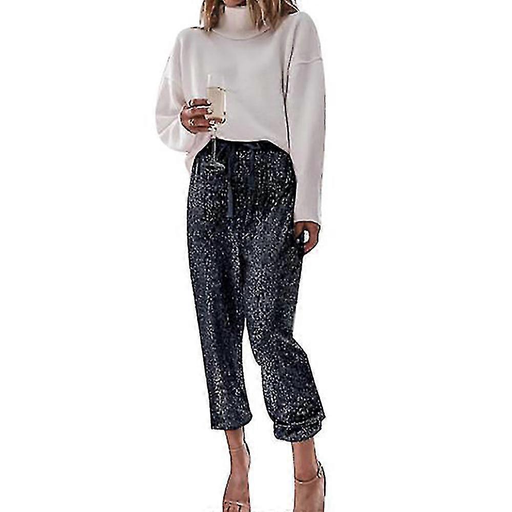 מכנסי ריצה עם נצנצים לנשים, מותן גבוה, גמישות ומבריקות