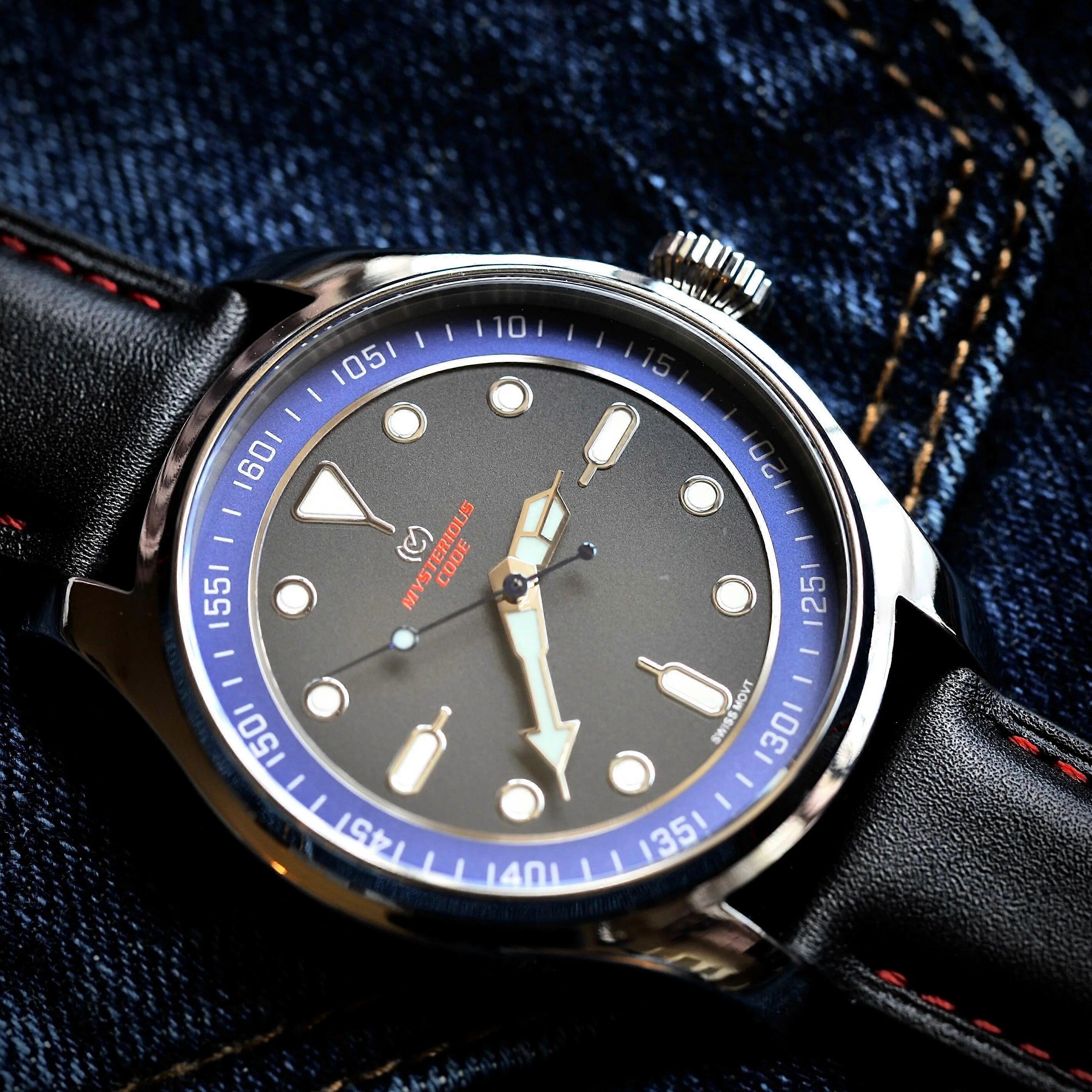 MYSTERYCODE Men Watch Titanium Solid Sapphire Crystal C3 Luminious Luxury Leather Strap Waterproof Men watch 2023