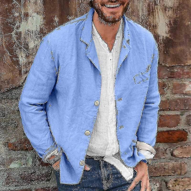 Mens Cotton Linen Casual Suit Coat Lapel Button-down Jacket