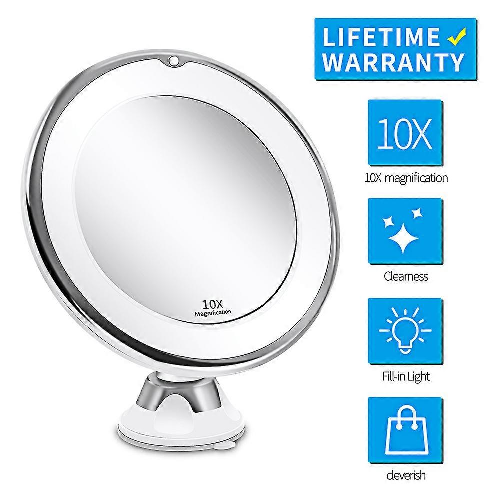10x Magnifying Makeup Mirror with LED Lights 1 Attachment Ball Joint 360 Adjustable Portable Cosmetic Mirror, for Bathroom, Travel.