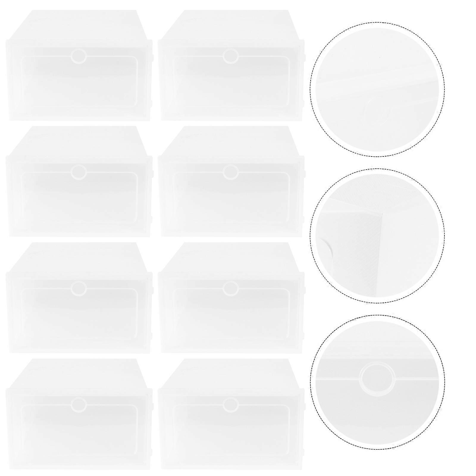 12PCS Thicken Shoes Box Transparent Stackable Shoes Storage Box Plastic Shoe Container - Size S (White)