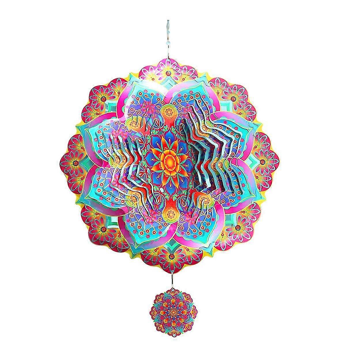 Mandala Wind Spinner Metal 3D Rotating Windchimes Luxury Art Garden Hanging Outdoor Decoration Purple Wind Spinners