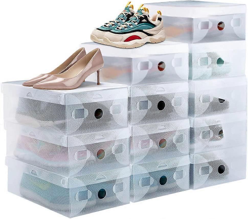 16Pcs Stackable Shoe Box Storage Clear Solid Breathable Plastic Shoe Box with Front Door 28 * 18 * 9