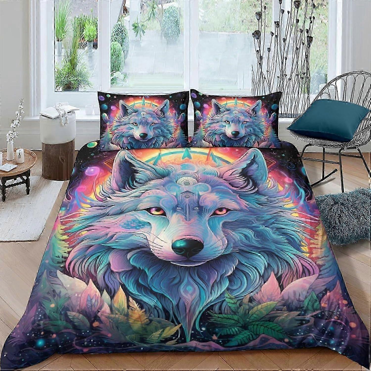 J3103 Lençóis de Cama Lobo 3D Conjunto de Capa de Edredom, Conjunto de 3 Peças Capa de Colcha Impressa com Fecho de Zíper, Roupa de Cama de Microfibra Macia para Crianças Adolescentes Adultos Lençol